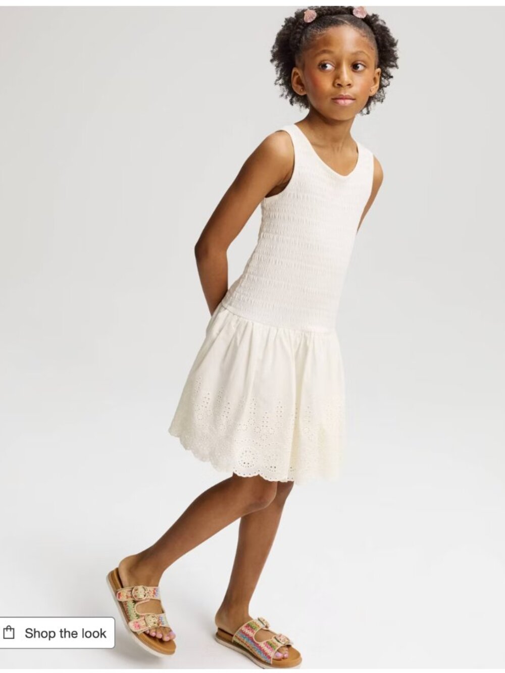 Cat & Jack Girls' Drop Waist Eyelet Bubble Hem Dress in Cream & Blue 2 dresses